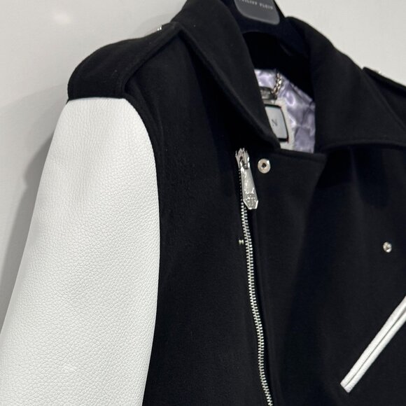 PHILIPP PLEIN Wool and Leather Biker Jacket like NEW, Size 3XL runs small - Picture 17 of 17